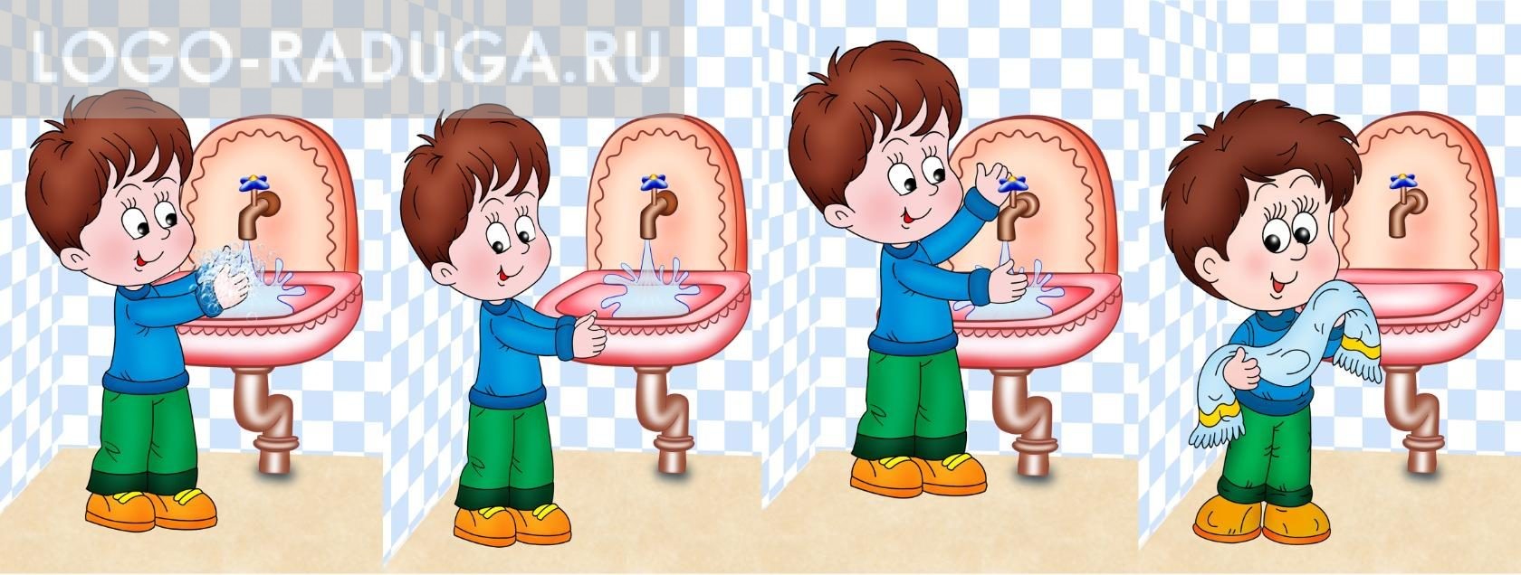 Иллюстрация дети моют руки
